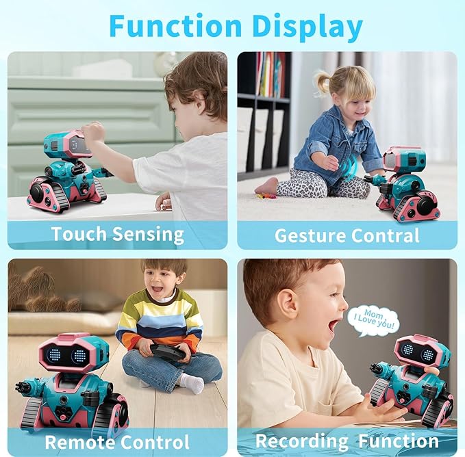 Robot Toys for Boys Girls,Rechargeable RC Robot for Kids with Programmable,Auto-Demonstration,Dance Moves,Music, LED Eyes,Gift for Children Age 3+ Years