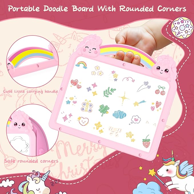 Unicorn Gift for 1-2 Years Old Girl, Magnetic Drawing Board with Magnetic Letters and Numbers, Portable Toddler Educational Toy, Birthday for 1-2 Years Old Girl (Pink)