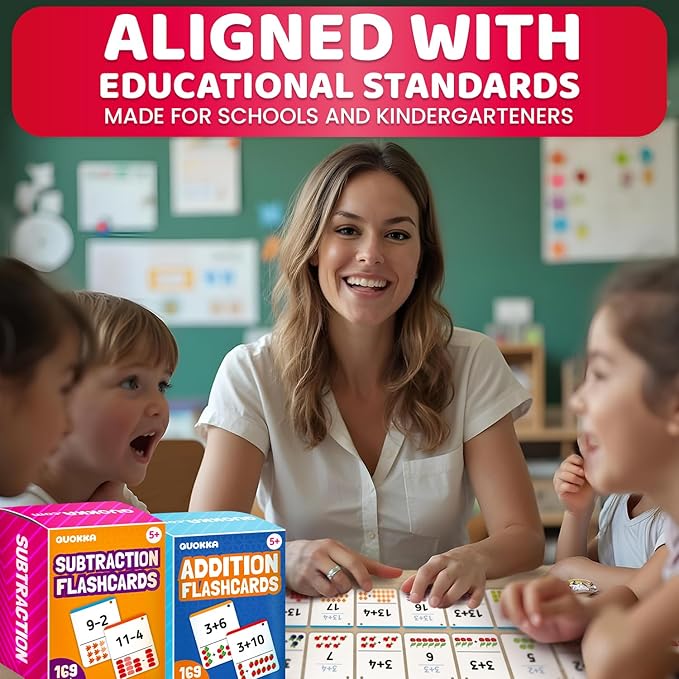 QUOKKA Addition & Subtraction Flash Cards Set for Kids Ages 4-8 – 338 Jumbo Math Flash Cards with Visual Aids, Sorting Rings & Reference Cards – Math Games for Kids 1st to 3rd Grade Classroom & Home