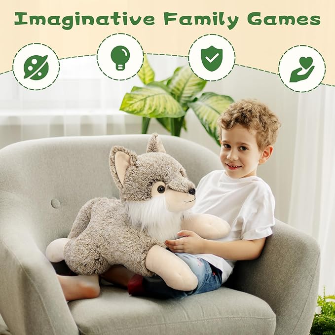 Giant Wolf Stuffed Animal 30", Super Soft Jumbo Plush Toy, Big Fluffy Plushie Gift for Birthdays & Christmas