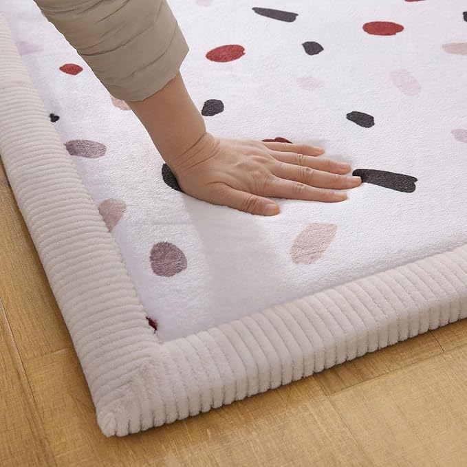 Stylish Coral Velvet Baby Play Mat for Floor 60" x 80" Confetti – Soft 1" Thick High-Density Memory Foam Nursery Rug,Kids Rug with Non-Slip Backing for Crawling & Playing, Playroom Rug, Kids Carpet