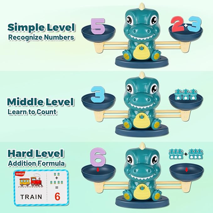 Dinosaur Balance Toy for Kids – Montessori Math Game and Counting Tool for Preschool Learning, Educational Activity Set for 3 Year Old and Up, Cool Classroom Must-Have