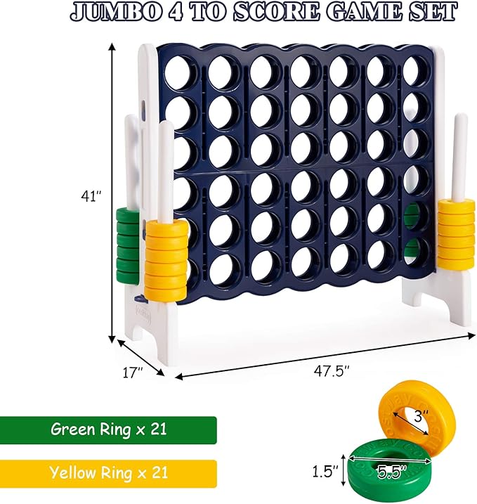 COSTWAY Jumbo 4-to-Score Giant Game Set, 4 in A Row for Kids and Adults, 3.5FT Tall Indoor & Outdoor Game Set with 42 Jumbo Rings & Quick-Release Slider, Perfect for Holiday Party & Family Game