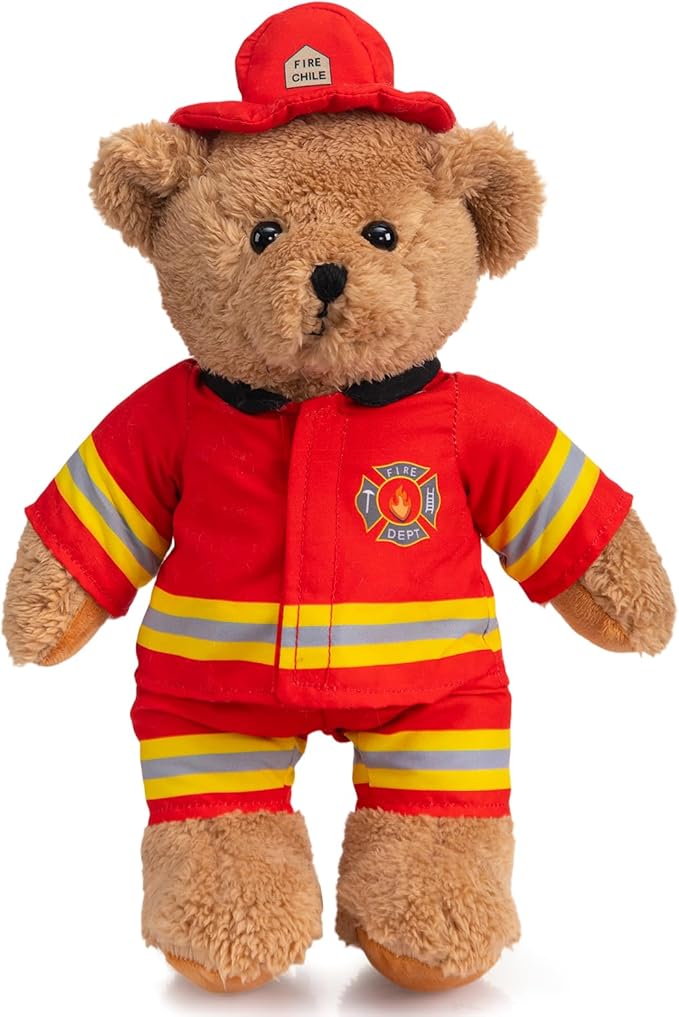 HollyHOME Firefighter Stuffed Animal Teddy Bear Soft Plush Toy with Firefighter Uniform Fire Fighter Doll Gifts for Kids and Firefighters Holiday Birthday Valentine 16 inches