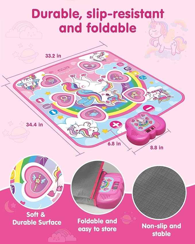 Unicorn Toys Dance Mat for Girls – Bluetooth Light-Up Musical Floor Mat with 4 New Game Modes, Adjustable Volume, 2025 New Gift for Girls Ages 3-12 Birthday & Christmas (Pink)