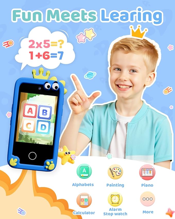 Kids Smart Phone Camera, Christmas Birthday Gifts for Toddler Boys Age 3-10, Kids Toys Dinosaur Cell Phone, Preschool Learning Educational Toys with Audio Books, Musics, Games 32G SD Card