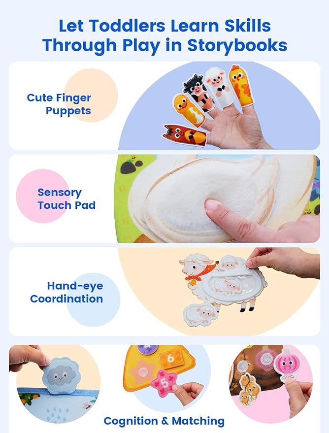 Montessori Toys Busy Book for 1-3, Toddler Busy Board for 1+ Year Old, Boy Birthday Gift Girl Toys Toddler Airplane Travel Toys Educational Learning Activity Books Felt Quiet Book (Farm)