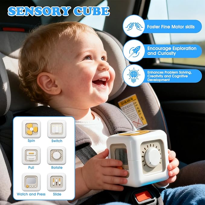 6 in 1 baby montessori toys for 6 12 month old-incl Busy Cube,stacking cups,Shape Sorting Bin,baby blocks,crinkle books, suction cups spinners,Sorting Learning Sensory Toys Gift for Babies Aged 1-3