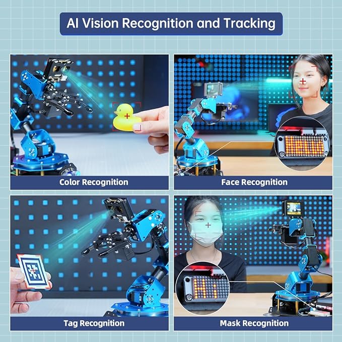 Robotic Arm AI Vision Voice Control for Arduino Scratch Python 6DOF Smart Robot Arm STEM Project Educational Robot & Engineering Kits, Science/Coding/Programming Set, xArmAI Standard Kit