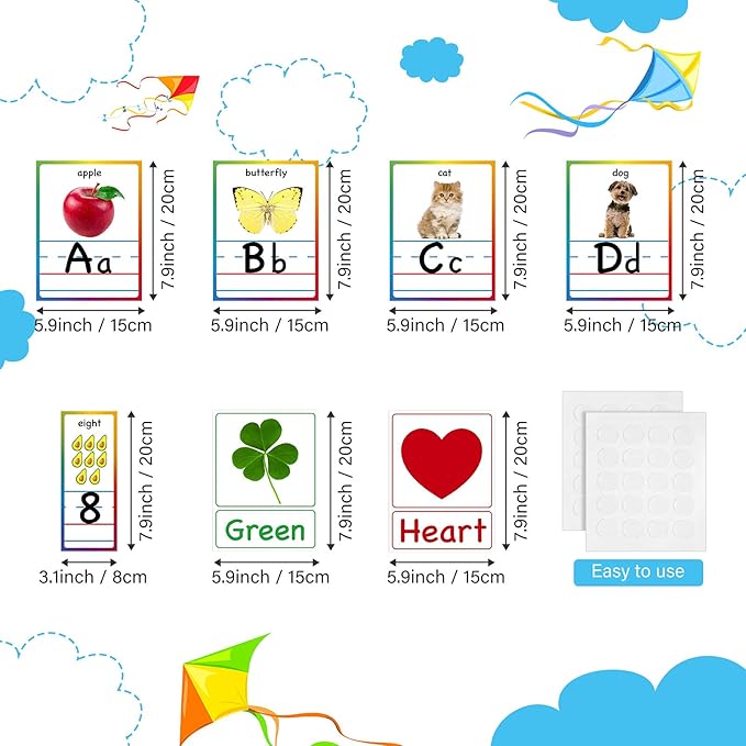 Yisong 56 Pieces Alphabet and Number Bulletin Board Set Educational Bulletin Board Cards Early Learning Colors Shapes Cards Manuscript Alphabet Number Posters for Kindergarten Classroom Decorations