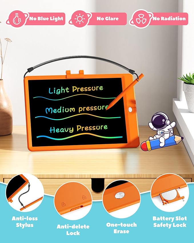 ORSEN LCD Writing Tablet 10 Inch, Colorful Doodle Board Drawing Tablet, Erasable Reusable Writing Pad, Educational for 3-8 Year Old Girls Boys(Orange)