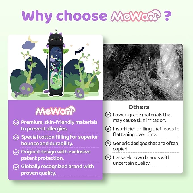 Mewaii Long Cat Plush 5 Sizes, 120% Extra Filling Giant Plushness Kids Body Pillow, Kawaii Cute Black Cat Stuffed Animals Plushies, Big Long Body Pillow Black Cat Plush Gift for Girls 28”