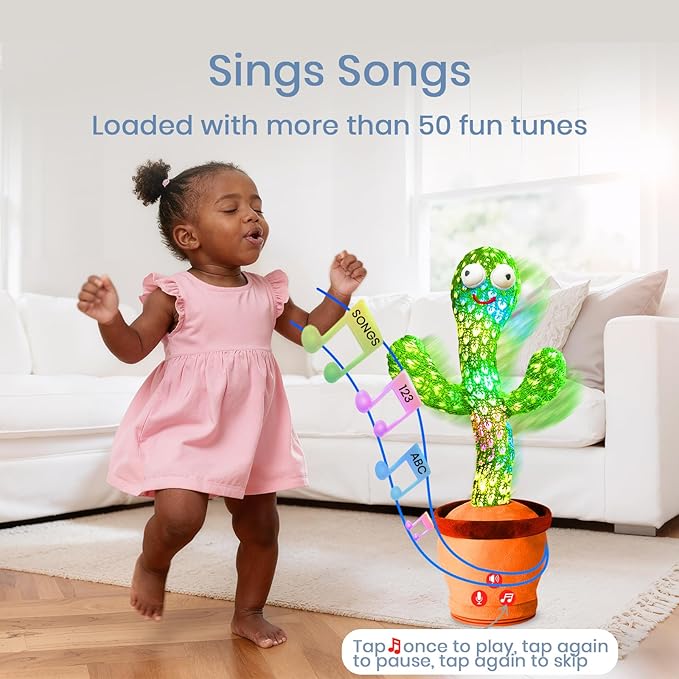 Rechargeable Dancing Talking Cactus Plush Toy for Kids - Volume Adjustable Mimicking and Singing Cactus with Music & Light - Funny Birthday Gifts for Years Old Boy Girl