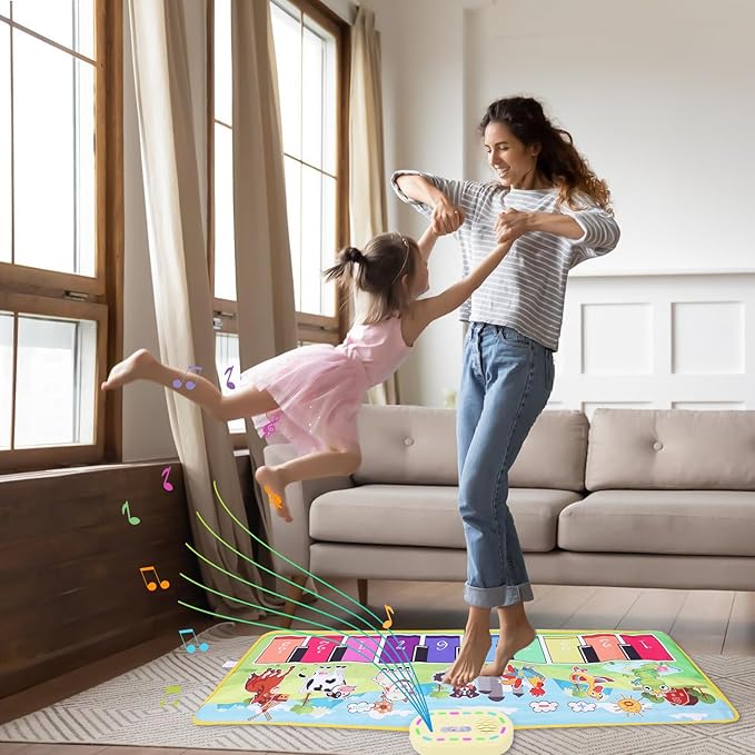 Toddler Toys Farm Animals Piano Mat, Baby Musical Floor Carpet Play mat for Kids,Sensory Educational Learning Dancing Keyboard,Touch Blanket Xmas Christmas Birthday Gift for 1-5 Year Old Girl boy