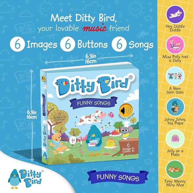 Ditty Bird | Funny Songs | Interactive Musical Book for toddlers 1- 3 | Sound book for 1 year old | baby gift with music