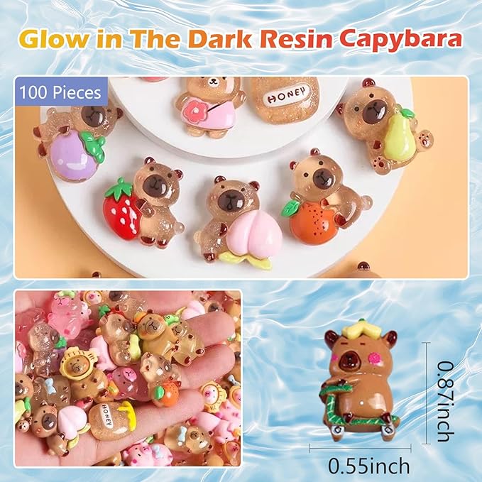 100 Pcs Random Mini Capybara with Glow in the Dark Feature, Individually Packaged Blind Bags – Cute Collectible Resin Toys for Kids, Fairy Gardens, Desk Decor, Party Favors, and Creative DIY Projects