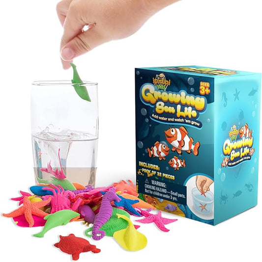 IPIDIPI TOYS Growing Sea Creatures for Kids – 32-Pack Ocean-Themed Animals – Christmas Stocking Stuffers for Kids, Goodie Bag Fillers, Piñata Stuffers, Party Favors, Science Activities Toys