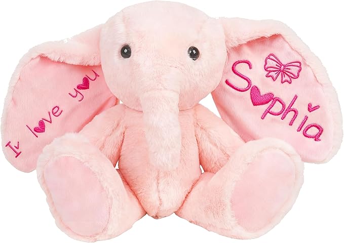 Personalized Elephant Stuffed Animals for Babies, Custom Plush with Embroidered Name, Stuffed Elephant Toys for 3 Years Old Girl Gifts, Birthday Easter for Baby Boys Girls Toddlers Newborn