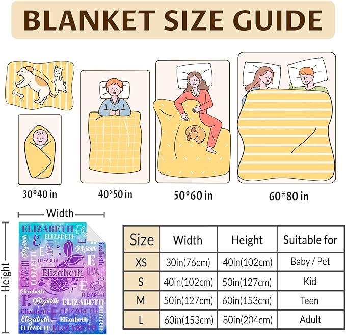 Blankets for Kids Girls 6-8, Custom Mermaid Gifts for Children Teens, Personalized with Name Soft Flannel Lightweight Monogram Name Accessories Blanket for Travel Camping Outdoor Decoration