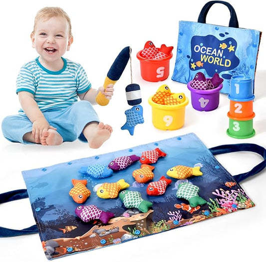 Montessori Toys for 1 Year Old,20PCS Baby's Sensory Toy First Fishing Toy Set for 1-3 Boy Girl Birthday Gift,Educational Learning Toys Stacking Cups Number Counting, Color Sorting for 12-18 Month Baby
