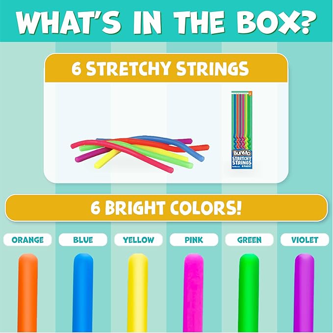 BUNMO Stocking Stuffers for Kids - Stretchy Sensory Strings - Sensory Toys for Kids - Stocking Stuffers for Boys and Girls - Hours of Fun - Original - 6 Pack