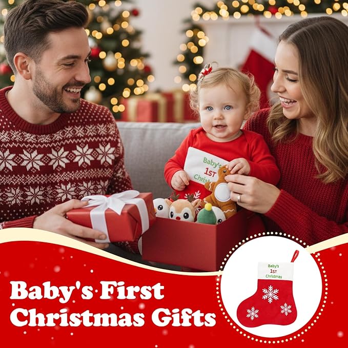 My First Christmas Baby Toys,Sensory Plush with Gingerbread Man Rattles Santa Claus Crinkle Toys for Baby, Christmas Gift for Kids Girls Boys, Infant Stocking Stuffers