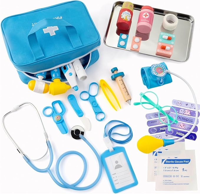 Doctor Kit for Kids, 36 Pcs Doctor Play Set kit for Toddlers 3-5 with Medical Storage Bag & Real Stethoscope, Medical Kits Doctor Toys, Fun Doctor Role Playing Game Gift for Kids Toddlers