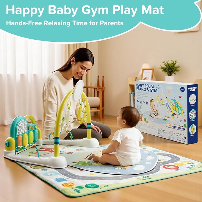 Baby Play Mat Kick and Play Piano Gym，Baby Floor Play Gym Tummy Time Mat，Baby Activity Mat with Music Lightsat and Sensory Toys Boy & Girl Gifts for Infant Newborn 0 to 3 6 9 12 Months (Blue)