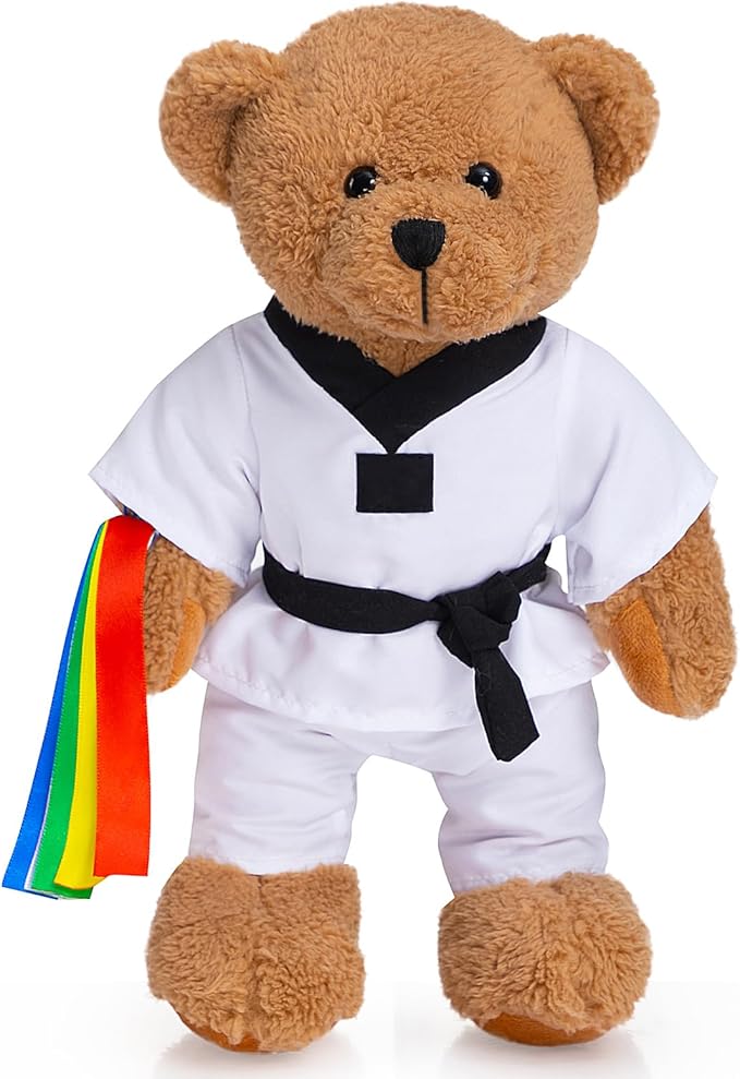 HollyHOME Taekwondo Bear Stuffed Animal Teddy Bear Plush in Taekwondo Uniform Martial Arts Plush Toy Gift for Kids and Taekwondo Lover 16inches