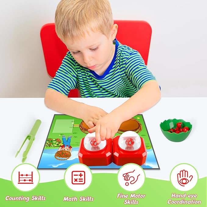 Math Board Games for Kids with Dice Poppers,Math Manipulatives,Dice Games,Addition Subtraction Games,Math Counters,Counting Toys,Fine Motor Toys,Kindergarten Classroom Homeschool Supplies