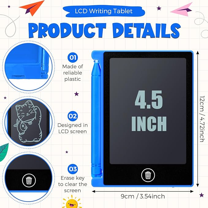 Nezyo 16 Pieces 4.5 Inch Mini LCD Writing Tablet for Kids Electronic Doodle Board Colorful Drawing Tablet Bulk Erasable Writing Pad Reusable Learning Gift for Girls Boys Party Favor(Blue)