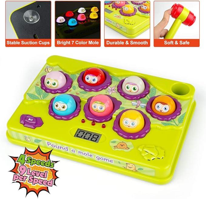 BAODLON Interactive Pound a Mole Game, Toddler Toys, Light-Up Musical Pounding Toy, Early Developmental Toy, Fun Gift for Age 3, 4, 5 Years Old Kids, Boys, Girls, 2 Soft Hammers Included