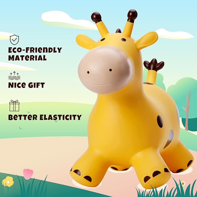 PlayZap Giraffe Bouncy Horse Hopper, Bouncy Animals Hopper for Toddlers, Inflatable Jumping Ride on Bouncer, Kids Hopping Toys for 18M 2 3 Years Old Kids Boys Girls Gifts