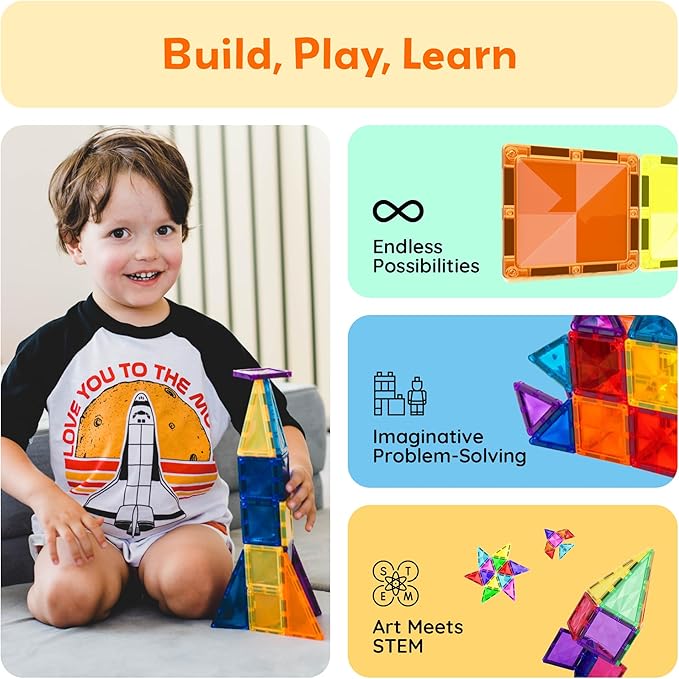 PicassoTiles 30pcs Mini Size Magnetic Tiles Sensory Magnet Toys Diamond Series Construction Building Blocks Set STEM Learning Travel Size Educational Toy for Kids Boys Girls Toddlers Age 3+ PTM30