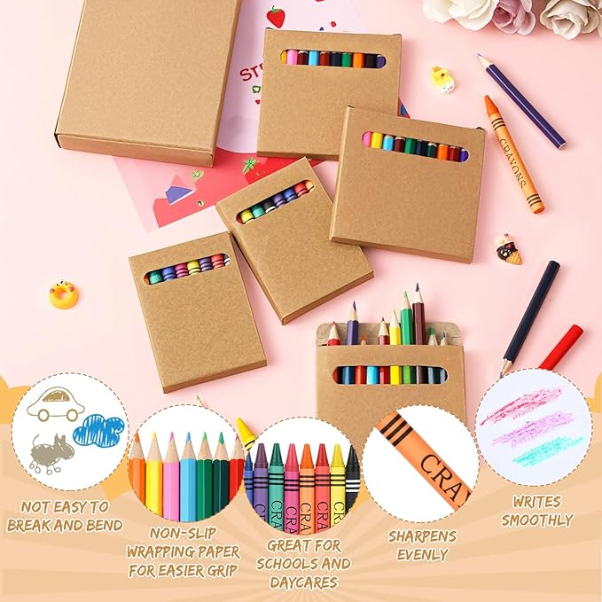 10 Sets Colored Pencils Pre-sharpened and Crayons Bulk Christmas Back to School Supplies, Holiday Bundle in Box Mini Pencils Crayons Bulk Teacher Supplies, Cute Xmas Back to School Gifts