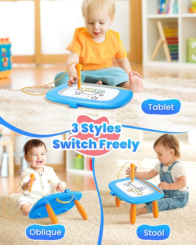 Toddlers Toys Ages 1-3, Magnetic Drawing Board, Doodle Board Pad Learning and Educational Toys for 18 Months Baby 1-3 Yr Kids Birthday Gifts - Blue
