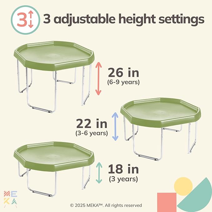 MEKA Large 38"x38" Tuff Tray Set Olive Green, Activity Sensory Tray Plus Stand Children, Outdoor Play Sand and Water Table for Toddlers and Kids, Toy Boys Girls