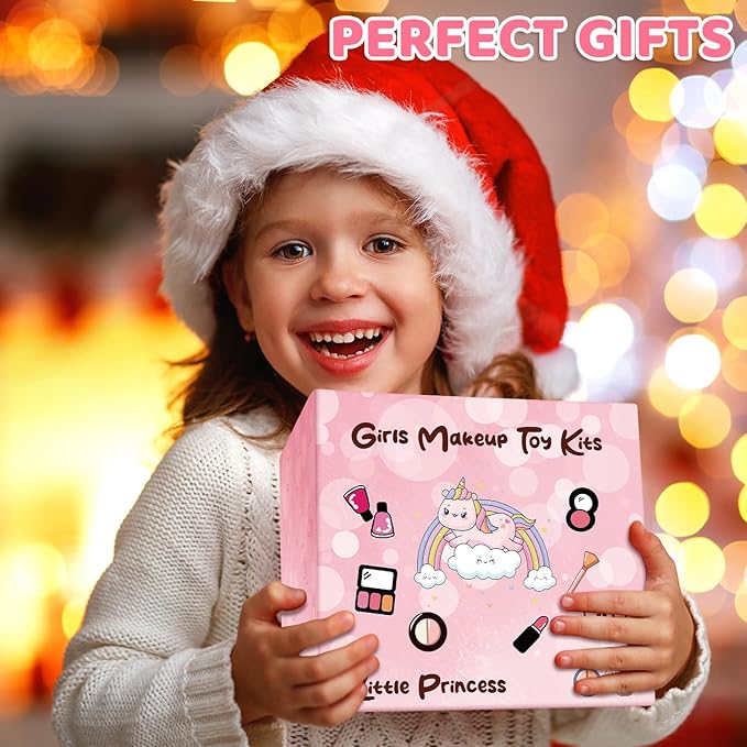 Auney 80 PCS Kids Makeup Kit for 3 4 5 6 7 8 Years Old, Unicorn Girls Toy for Little Girls Birthday, Princess Toys Dress Up Toy for Performance Dance Show Role Play Party