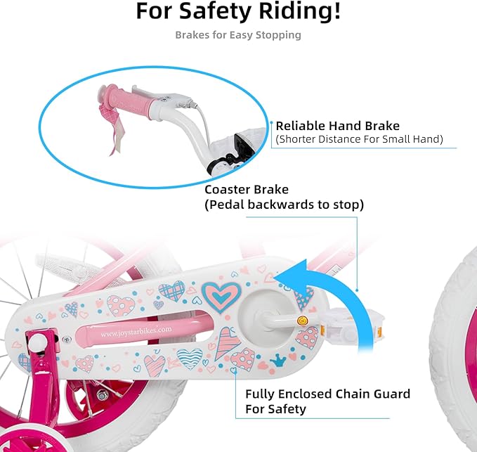 JOYSTAR Angel Girls Bike for Toddlers and Kids Ages 2-13 Years Old, 12 14 16 18 20 Inch Kids Bike with Training Wheels & Basket, 20 24 Inch Girls Bicycle with Handbrake & Kickstand