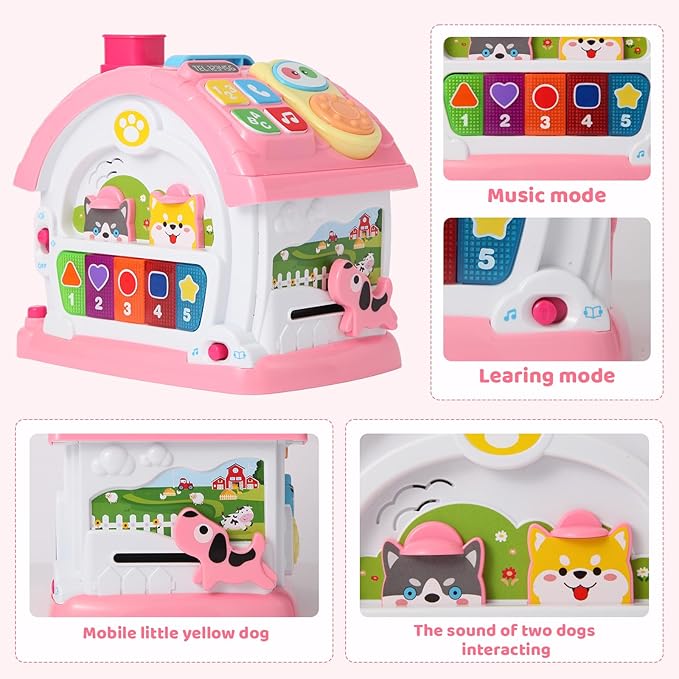 1 2 Year Old Girls Montessori Musical Learning House Toys,First Birthday Gifts for Baby Girls,Pink Bilingual Educational Toy for Toddlers Age 1-3