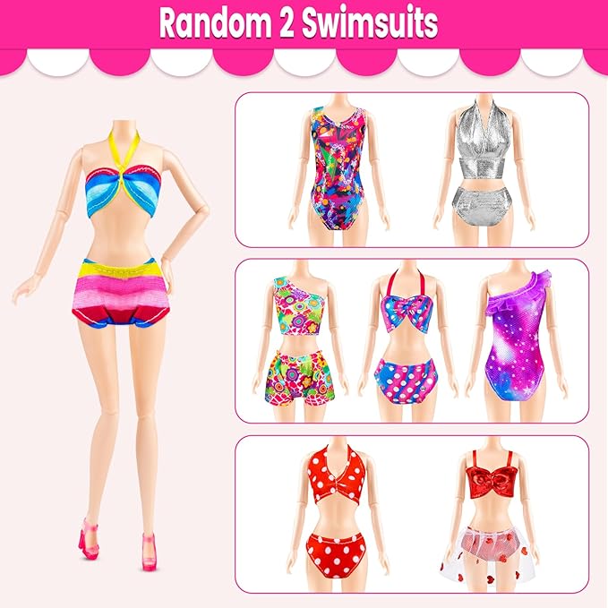 110 Pcs Doll Clothes and Accessories Dress up Toys for Girls with Wedding Dresses, Casual Dresses, Casual Jumpsuit, Swimsuits Bikini, Glasses, Shoes, Hangers, Doll Clothes Toys for Girl Gift