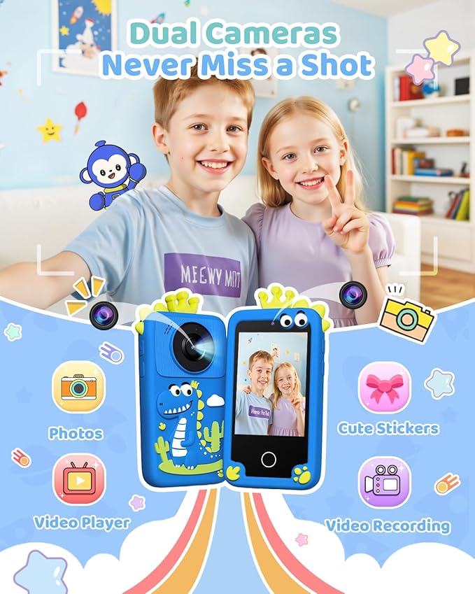 Kids Smart Phone Camera, Christmas Birthday Gifts for Toddler Boys Age 3-10, Kids Toys Dinosaur Cell Phone, Preschool Learning Educational Toys with Audio Books, Musics, Games 32G SD Card