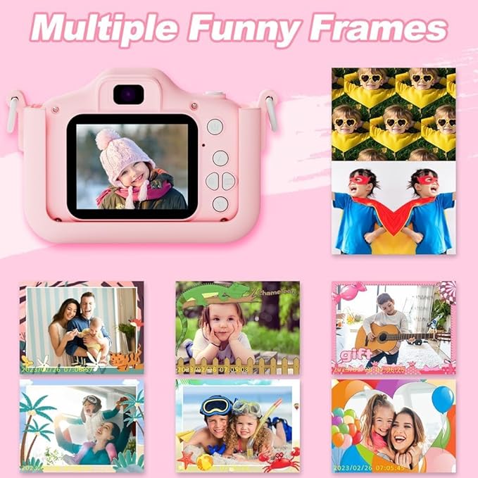 Kids Camera Toys for 3-8 Year Old Girls Boys, Toddler Digital Video Camcorder with Cartoon Soft Silicone Cover, Christmas Birthday Gifts for Kids - 32GB SD Card Included