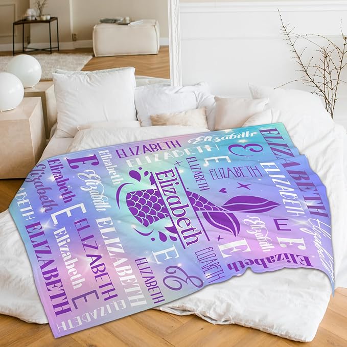 Mermaid Blanket and Throw, Personalized Girls Blankets for Kids, Women, Soft Cozy & Warm Mermaid Tail Throws for Sofa Office Trip Chairs Camping, 4 Sizes for Toddler/Children/Teens/Adults