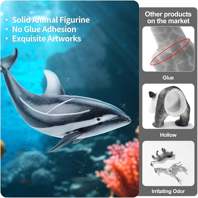 6PCS 5" Realistic Dolphin Figurines Toy for Toddlers, Ocean Animal Bath Toys for Kids, Dolphin Cake Toppers & Birthday Party Favors & Gifts for Boys & Girls