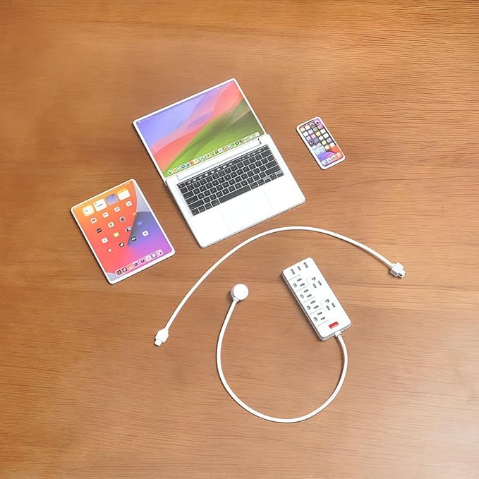 Miniature Electronics Set for Dollhouses: 1:6 Scale Metal Smartphone, Tablet, Laptop & Socket - Doll Accessory Compatible with 1:12 Scale Miniatures - 5 Color Variants (White)