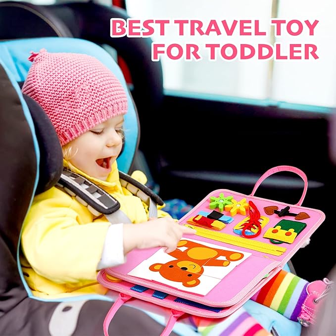 Hooku Busy Board for 1 Year Old, Montessori Sensory Toys for Toddlers 1-3, Fine Motor Learning Activities, Toddler Travel Toys, Birthday Gifts for Baby Boy or Girl