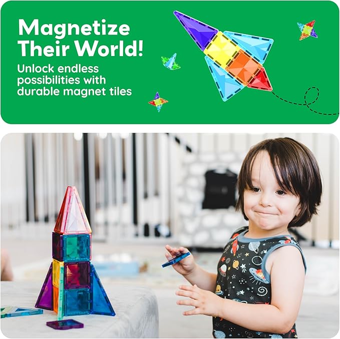 PicassoTiles Magnetic Tiles Building Blocks Mini Size Diamond Series Magnet Toys Travel Size On-The-Go Magnets Construction Sensory Toys Gifts Educational Set Toddlers STEM Learning Kit Playset PTM40
