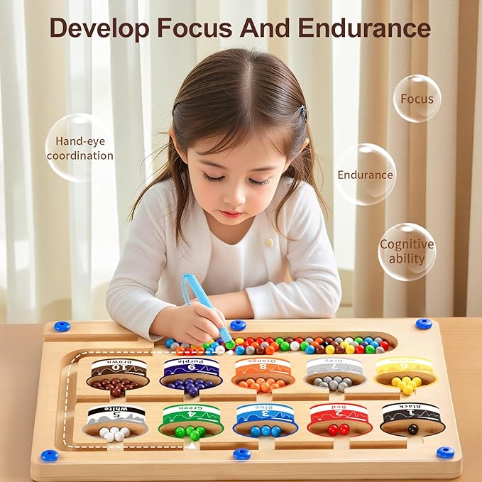 Magnetic Color and Number Maze-Montessori Toys for 3 4 5 Year Old, Educational Wooden Puzzle Board for Preschool Learning, Fine Motor Skills Toy for Toddler, Counting Matching Games for Boys Girls
