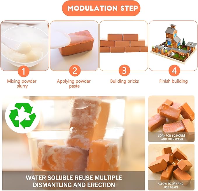 Brick and Mortar Construction Set, DIY House Building Kit for Kids, Realistic Mini Bricks STEM Building Toy, Creative Engineering Toy for Boys and Girls